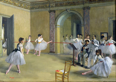The Dance Foyer at the Opera on the rue Le Peletier, 1872 (oil on canvas) by Edgar Degas - print
