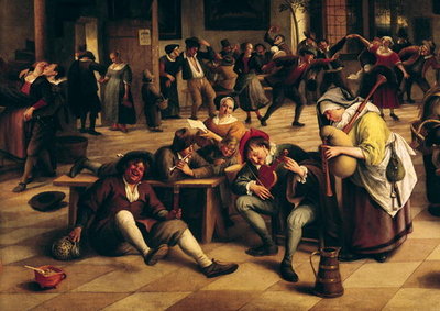 Feast in an Inn, detail of the central group, 1674 (oil on canvas) (see also 19042) by Jan Havicksz. Steen - print