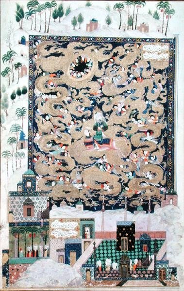 The Ascension of Mohammed, from the Khamsa of Elyas Nezami (1140-1209) 1504 (vellum) by Islamic School - print