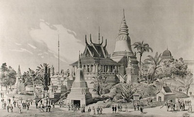 The Cambodian Palace at the Trocadero, the Universal Exhibition of 1900 (engraving) (b/w photo) by Henri Toussaint - print