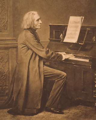 Franz Liszt (1811-86) at the Piano (sepia photo) by Anonymous - print