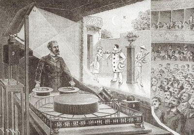 Fine Art Print of The 'Theatre Optique' and its inventor Emile Reynaud by Louis Poyet
