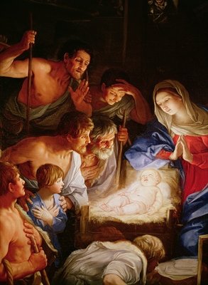 Fine Art Print of The Adoration of the Shepherds, detail of the group surrounding Jesus by Guido Reni