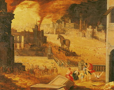 The Siege of Troy (oil on canvas) by French School - print