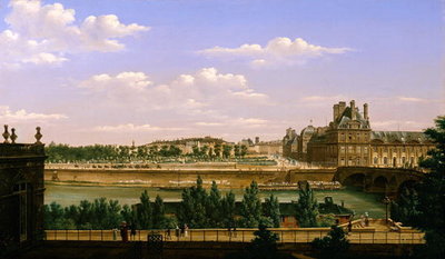 Fine Art Print of View of the Gardens and Palace of the Tuileries from the Quai d'Orsay, 1813 by Etienne Bouhot