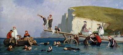 Bathing at Etretat (oil on canvas) by Eugene Modeste Edmond Lepoittevin - print