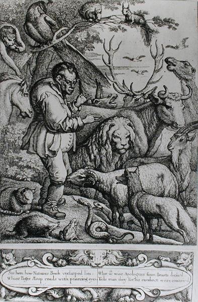 Illustration from the Introduction to Aesop's Fables, 1666 (engraving) (b/w photo) by Francis Barlow - print