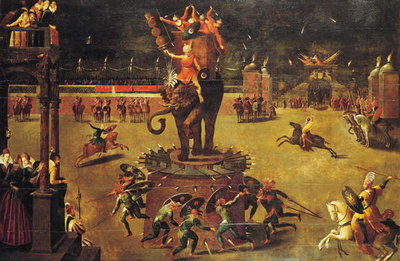 The Elephant Carousel (oil on canvas) by Antoine Caron - print