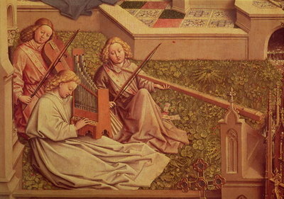 Fine Art Print of The Fountain of Grace, detail of three angel musicians by Jan van Eyck