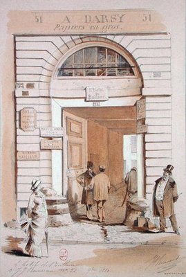 Entrance of the Hotel Bullion, 57 rue Jean-Jeacques Rousseau, Paris, 1880 (w/c on paper) by French School - print