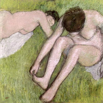 Two Bathers on the Grass, c.1886-90 (pastel on paper) by Edgar Degas - print