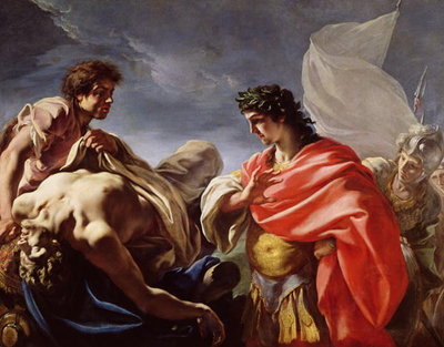 Achilles Contemplating the Body of Patroclus (oil on canvas) by Giovanni Antonio Pellegrini - print