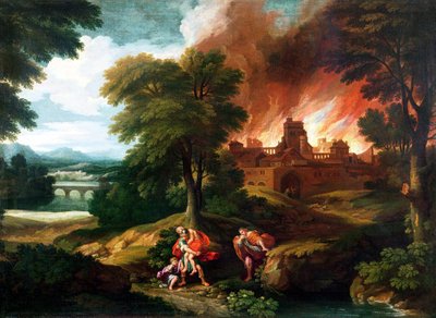 The Burning of Troy (oil on canvas) by Nicolas Poussin - print