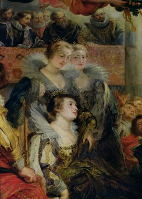 The Medici Cycle: The Coronation of Marie de Medici (1573-1642) at St. Denis, 13th May 1610, detail of the Princesses of Guemenee and Conti, 1621-25 (oil on canvas) by Peter Paul Rubens - print