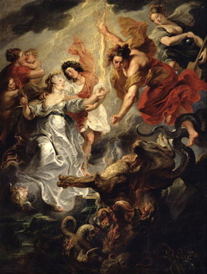 The Reconciliation of Marie de Medici and her son, 15th December 1621, 1621-25 (oil on canvas) by Peter Paul Rubens - print