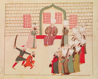 Ms 1671 A vizier watching an execution (w/c on paper) by Islamic School - print