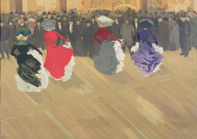 Women Dancing the Can-Can (colour litho) by Abel-Truchet - print