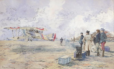 Fine Art Print of An Aeroplane Taking Off, 1913 by Francois Flameng