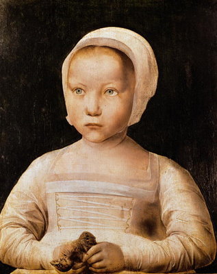 Young Girl with a Dead Bird, c.1500-25 (oil on panel) by Flemish School - print
