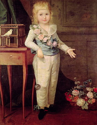 Portrait Presumed to be Louis XVII (1785-95) Playing with a Yo-Yo (oil on canvas) by French School - print