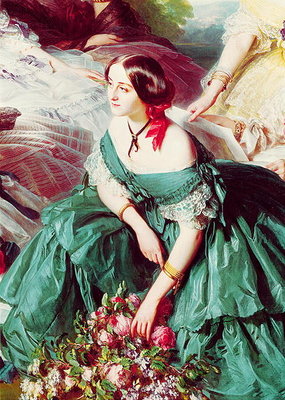 Empress Eugenie and her Ladies in Waiting, detail of the Marquise of Montebello, 1855 (oil on canvas) by Franz Xaver Winterhalter - print