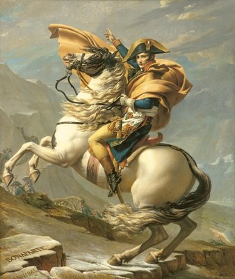 Napoleon (1769-1821) Crossing the Alps at the St Bernard Pass, 20th May 1800, c.1800-01 (oil on canvas) by Jacques Louis David - print