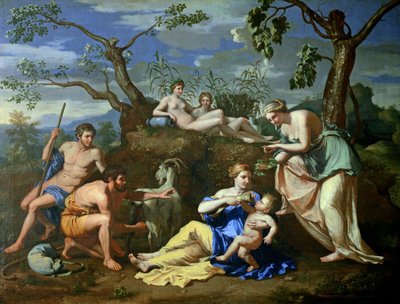 The Feeding of the Child Jupiter, c.1640 (oil on canvas) by Nicolas Poussin - print