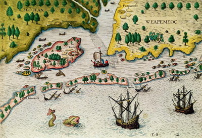 Fine Art Print of The Arrival of the English in Virginia, from 'Admiranda Narratio..', 1585-88 by Theodore de Bry