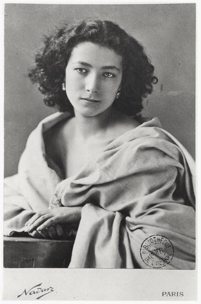 Sarah Bernhardt (1844-1923) in costume, c.1860 (b/w photo) by Nadar - print