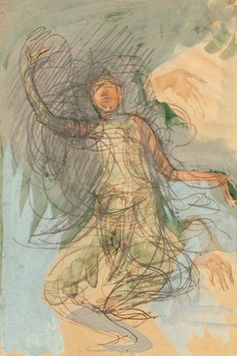Cambodian Dancer (w/c on paper) by Auguste Rodin - print