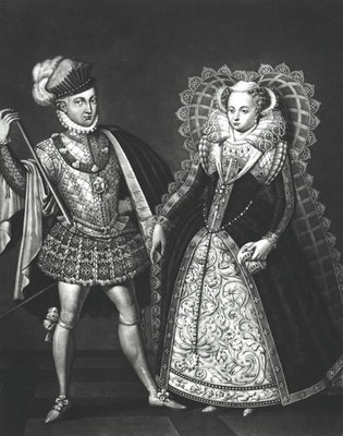 Portrait of Mary Queen of Scots (1542-87) and Henry Stewart, Lord Darnley (1545-67), 29th June 1565 (engraving) (b/w photo) by English School - print