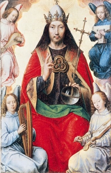 Triptych of Earthly Vanity and Divine Salvation, Christ in Glory from the reverse of the central panel, c.1485 (oil on panel) by Hans Memling - print