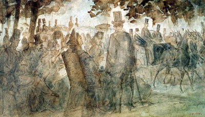 Fine Art Print of Carriages and Promenaders on the Avenue des Champs-Elysses by Constantin Guys