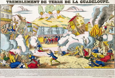 Earthquake in Guadeloupe on 8th February 1843, Imagerie Pellerin, Epinal (coloured engraving) by French School - print