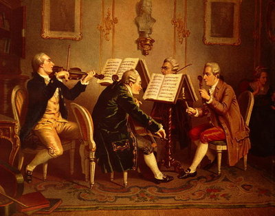 String Quartet (colour litho) by Austrian School - print