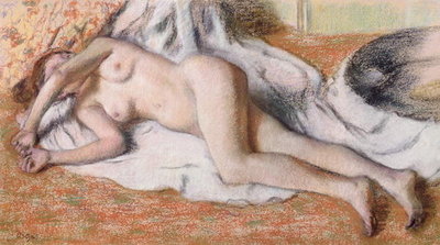 After the Bath or, Reclining Nude, c.1885 (pastel on paper) by Edgar Degas - print