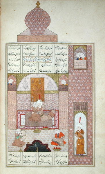 Ms D-212 fol.221b Bahram (420-28) Visits the Princess of Rum, illustration to 'The Seven Princesses', 1199, by Elias Nezami (1140-1209) c.1550 (gouache on paper) by Persian School - print