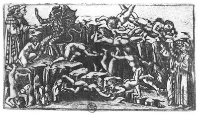 Hell, from 'The Divine Comedy' by Dante Alighieri (1265-1321) (engraving) (b/w photo) by Sandro Botticelli - print