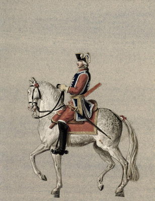 Equestrian portrait of Prince Charles de Beauveau-Craon (1720-93) (gouache on paper) by Pierre Antoine Lesueur - print