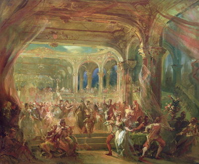 Ball at the Opera de Paris during the Second Empire (oil on canvas) by French School - print