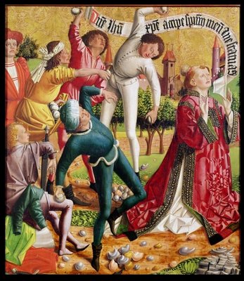 The Stoning of St. Stephen, from the Altarpiece of St. Stephen, c.1470 (oil on panel) by Michael Pacher - print