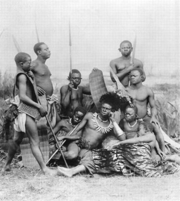Warriors, Belgian Congo, 1894 (b/w photo) by French Photographer - print