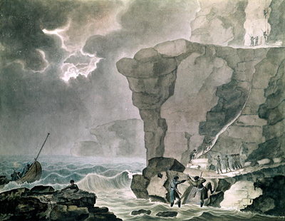 Fine Art Print of Landing of the Conspirators in the Cadoudal Affair at the Cliff of Biville near Dieppe, 16th January 1804 by Armand de Polignac