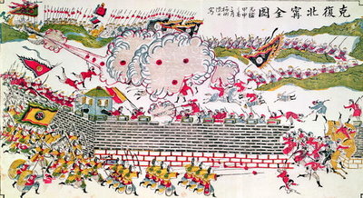 Recapture of Bac Ninh by the Chinese during the Franco-Chinese War of 1885, 1885-89 (coloured engraving) by Chinese School - print