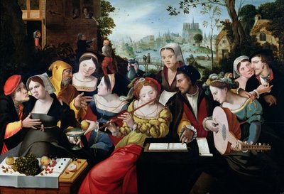 Scene Galante at the Gates of Paris (oil on canvas) by Flemish School - print