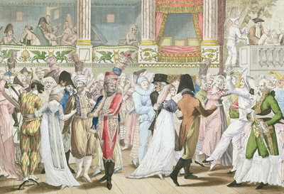 Costume Ball at the Opera, after 1800 (colour litho) by Jean Francois Bosio - print