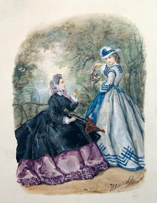 Afternoon Dress for Women, 1863 (w/c on paper) by Heloise Leloir - print