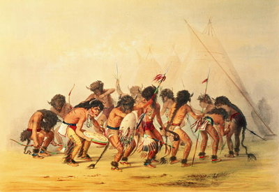 Buffalo Dance, c.1832 (coloured engraving) by George Catlin - print