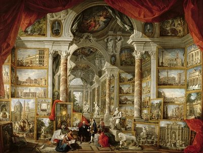 Gallery with Views of Modern Rome, 1759 (oil on canvas) by Giovanni Paolo Pannini or Panini - print