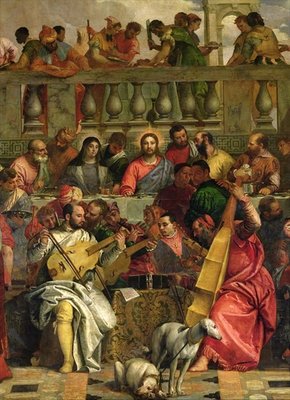 The Marriage Feast at Cana, detail of Christ and musicians, c.1562 (oil on canvas) by Veronese - print